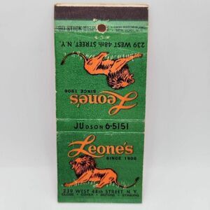 Vintage Matchbook Mama Leone's Italian Restaurant 239 W. 48th St. New York City